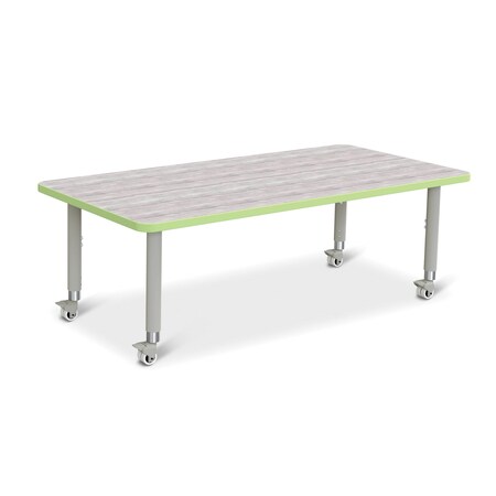 Jonti-Craft Berries Rectangle Activity Table, 30 in. x 60 in., Mobile, Driftwood Gray/Key Lime/Gray 6408JCM451